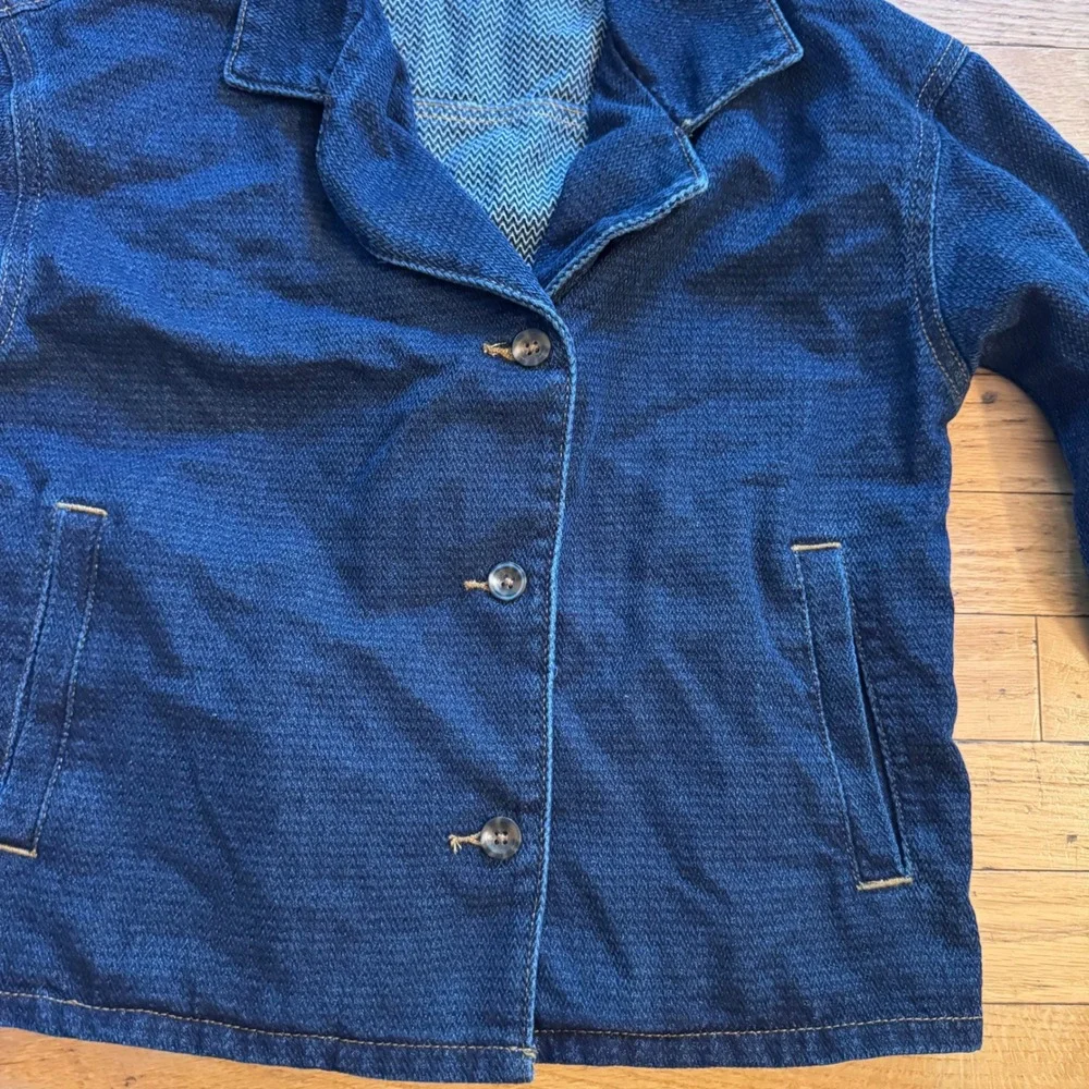 Cat & Jack Girls Dark Wash Denim Chore Jacket XL 14 Textured Chevron Indigo NWT